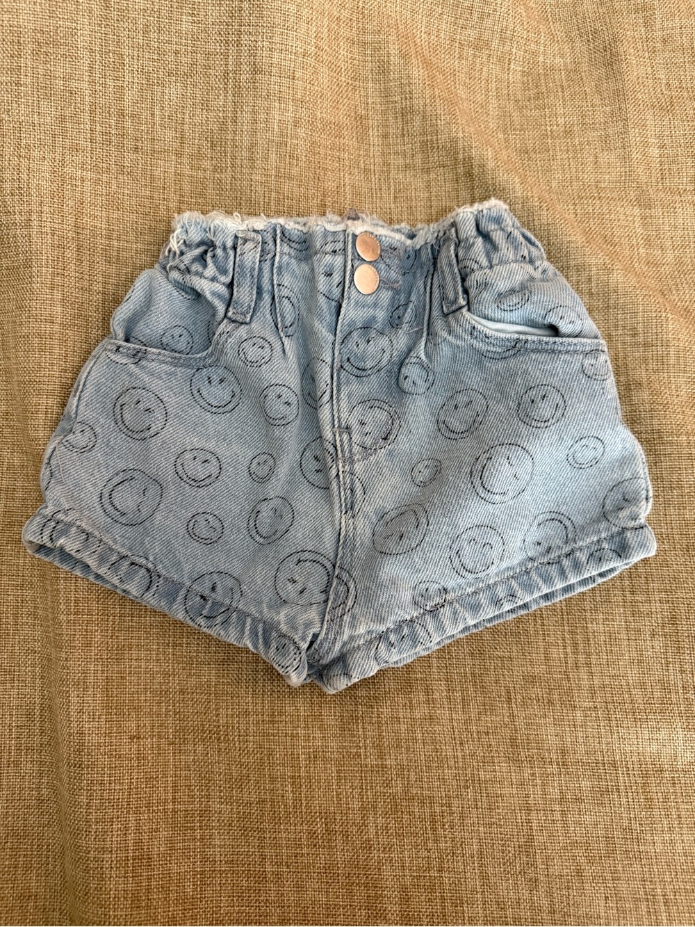 Light Blue Smiley Denim Shorts for Toddlers